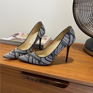 Jimmy Choo Black and White Geometric Heels
